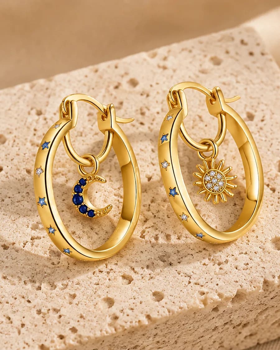 Eclipse Hoops photographed on a travertine block in warm daylight