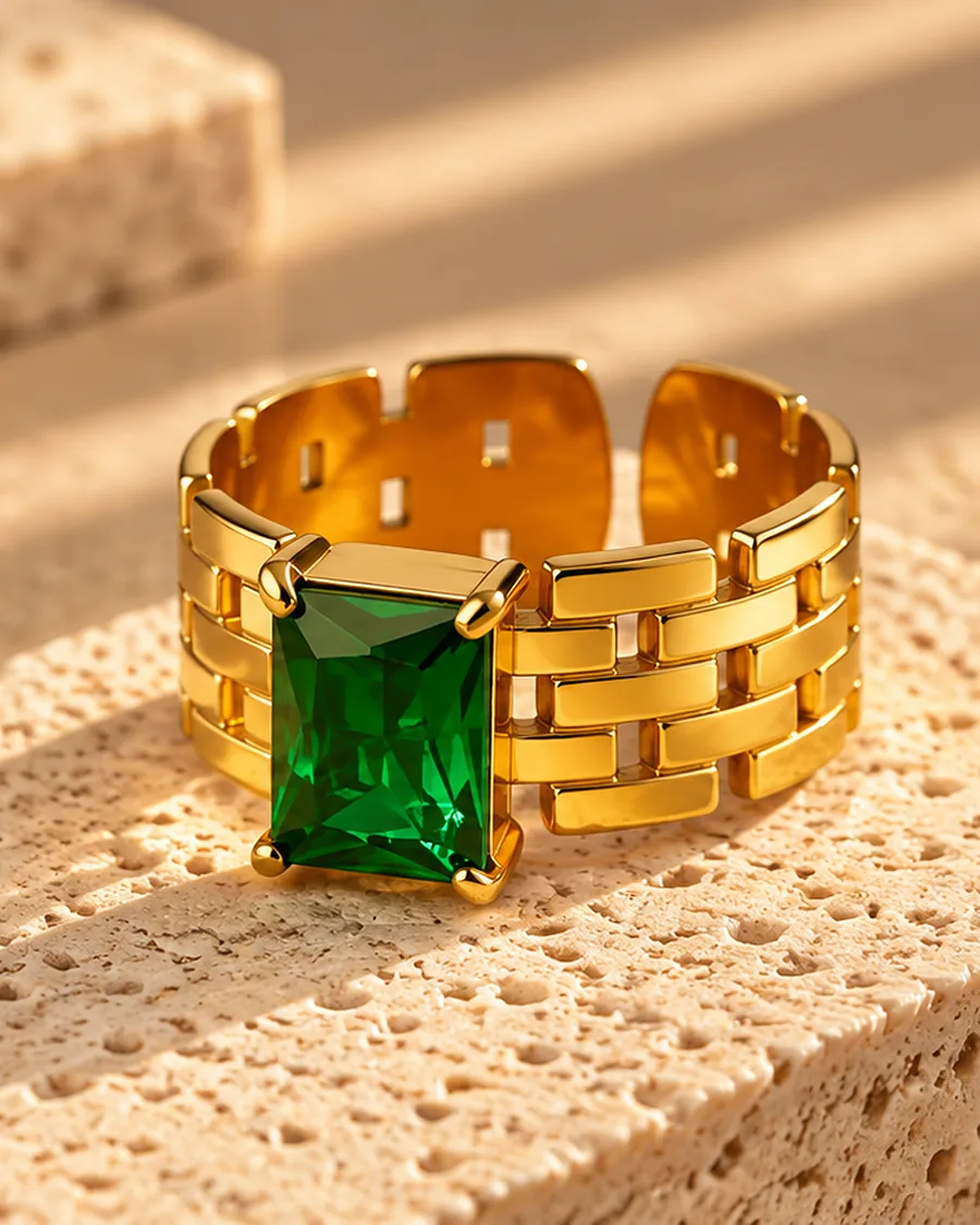 The Jardin Ring photographed on a travertine block in warm daylight